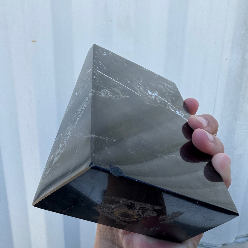 Bey-Berk Marble Wedge Bookend Black White Veined Solid Stone Vintage Minimalist
